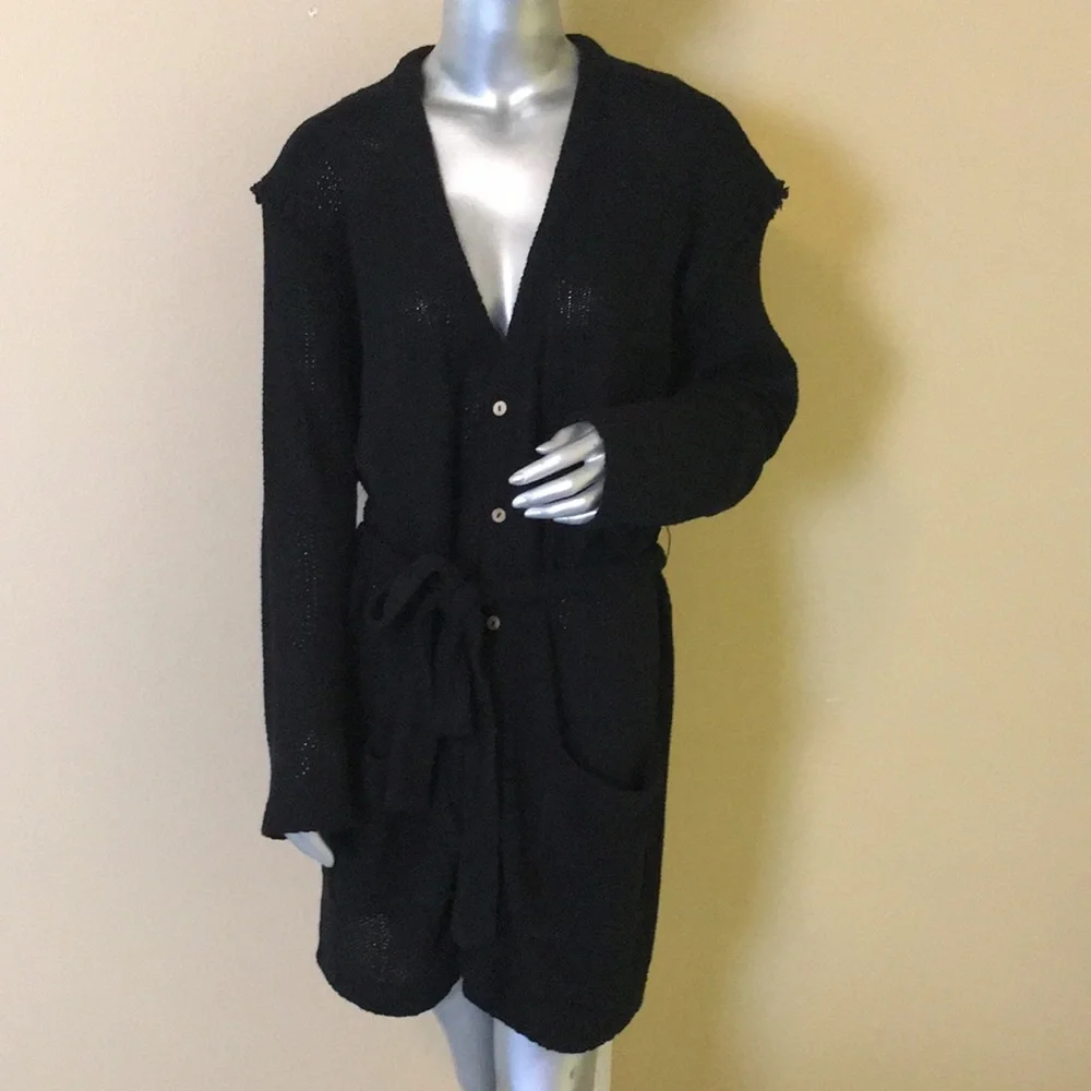 FREE PEOPLE BEACH | Black Cotton Belted Duster Cardigan Sweater